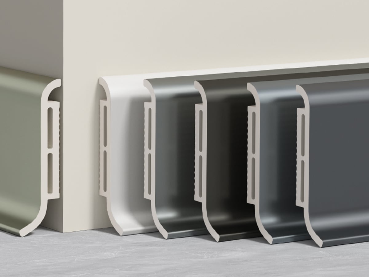 Aluminium-titanium alloy skirting installed at floor level
