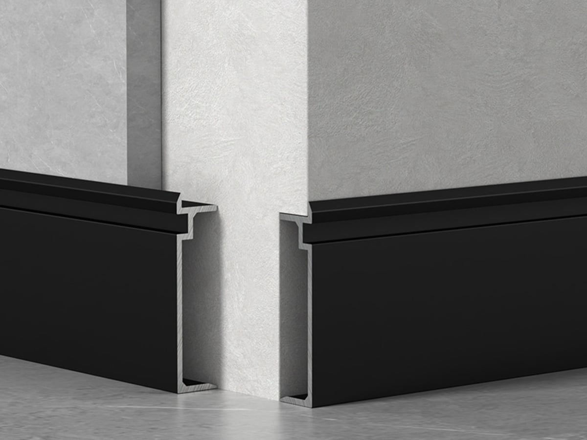 Flush-mount recessed black aluminium skirting profiles