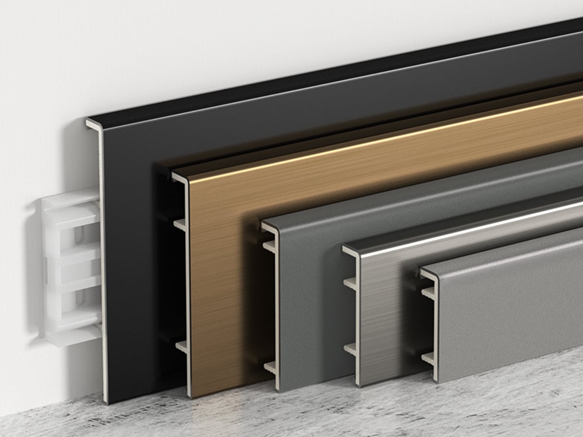 Classic stainless steel skirting installed in an interior
